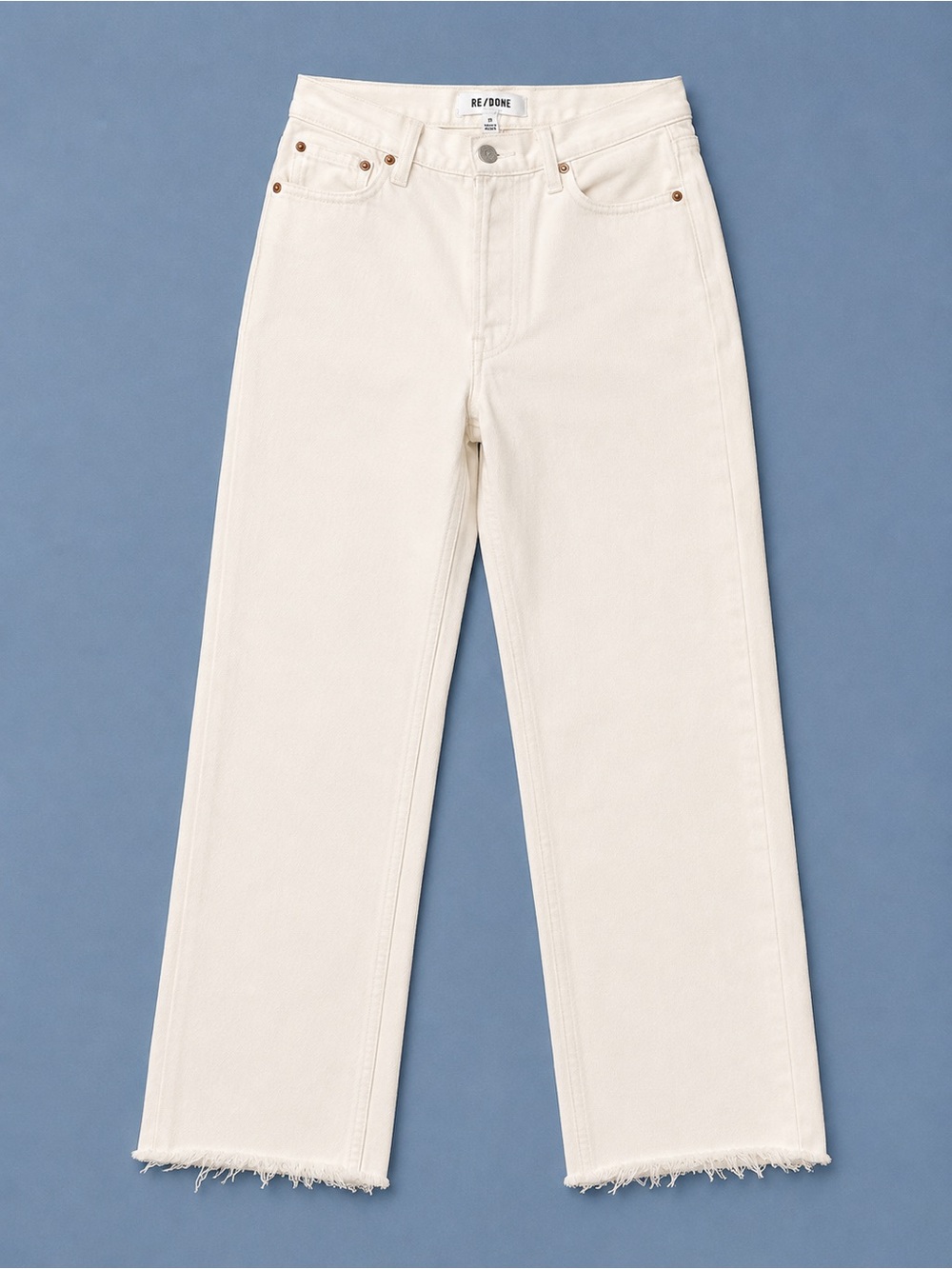 RE/DONE Women’s Ivory Straight Leg Raw Hem Jeans Size 25 High Rise Denim